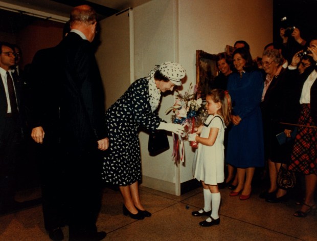 This photograph from the San Diego Museum of Art's archives shows Queen Elizabeth II visiting the Balboa Park museum in 1983. This photo will be part of "SDMA 100 Years," an exhibit showcasing the museum's first 100 years. (SDMA archives)