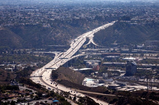 Interstate 805 looking south across Mission Valley in San Diego on Monday, Oct. 16, 2023. (K.C. Alfred / The San Diego Union-Tribune)