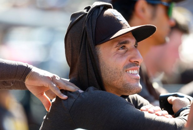 Ramón Laureano #5 of the San Diego Padres looks on during a game against the Arizona Diamondbacks at Petco Park on Sept. 28, 2025 in San Diego, California. (K.C. Alfred / The San Diego Union-Tribune)
