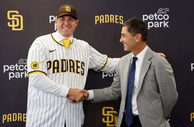 Craig Stammen was introduced as the San Diego Padres new manager by President of baseball operations and General Manager A.J. Preller at Petco Park on Nov. 10, 2025 in San Diego, California. (Photo by K.C. Alfred / The San Diego Union-Tribune)