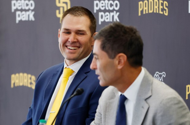 Craig Stammen was introduced as the San Diego Padres manager by President of baseball operations and General Manager A.J. Preller at Petco Park on Nov. 10, 2025 in San Diego, California. (Photo by K.C. Alfred / The San Diego Union-Tribune)