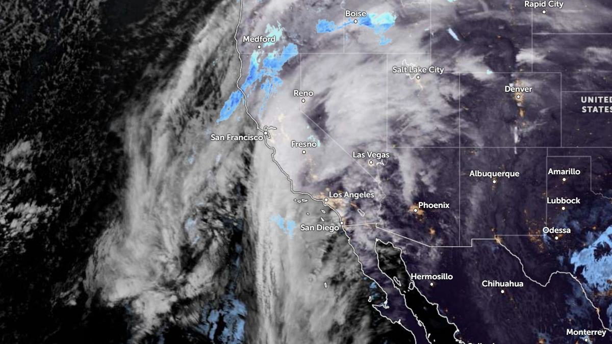 Satellite image of California as 0940 UTC on December 23, 2025