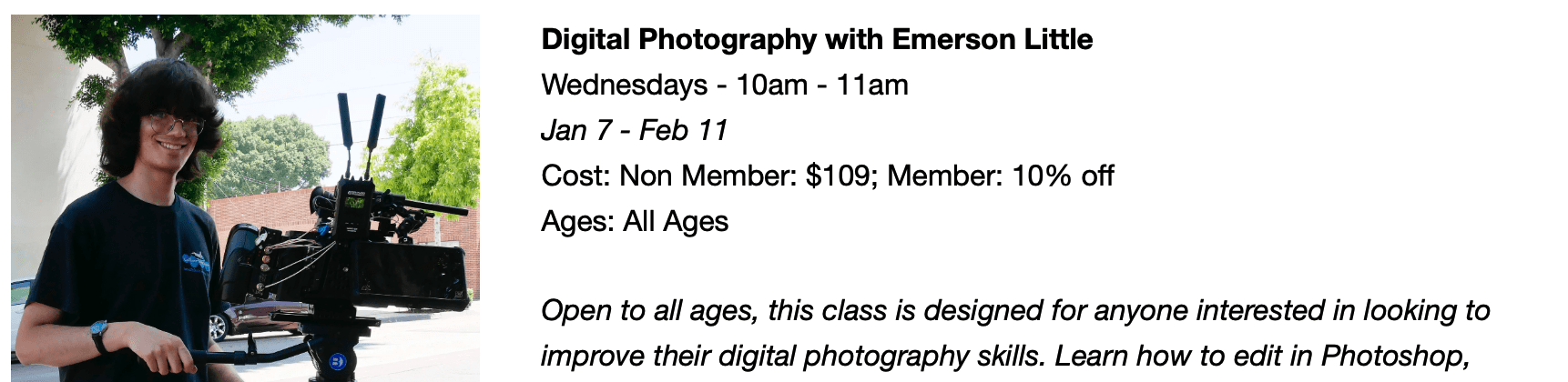 Capture the Moment: Join Emerso Little's Digital Photography Class Before Registration Ends on December 19