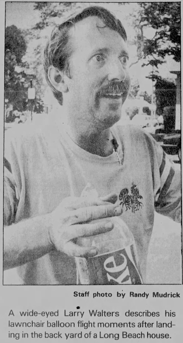 A wide-eyed Larry Walters describes his lawn chair balloon flight...