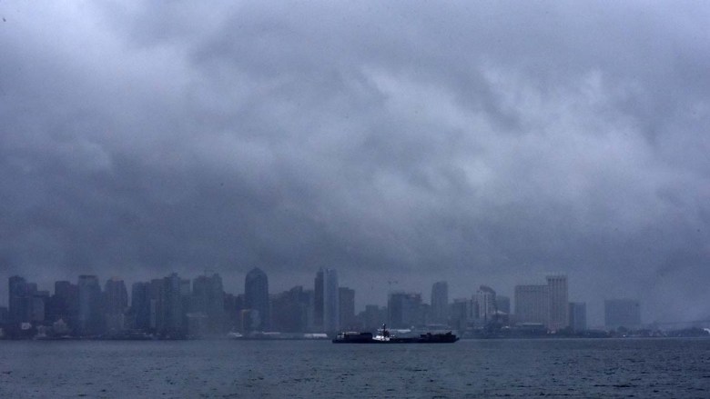 Rain clouds over skyline