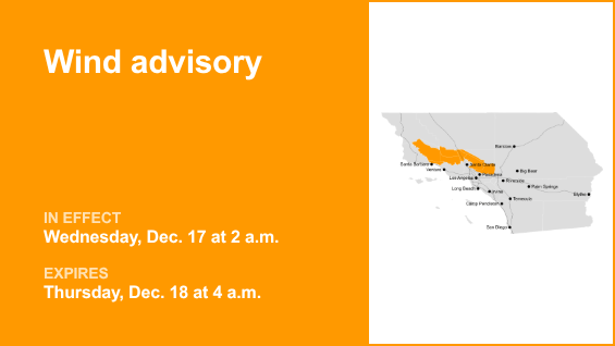 Wind advisory active for 5 Freeway north of LA Wednesday and Thursday – winds gusting up to 50 mph – Orange County Register