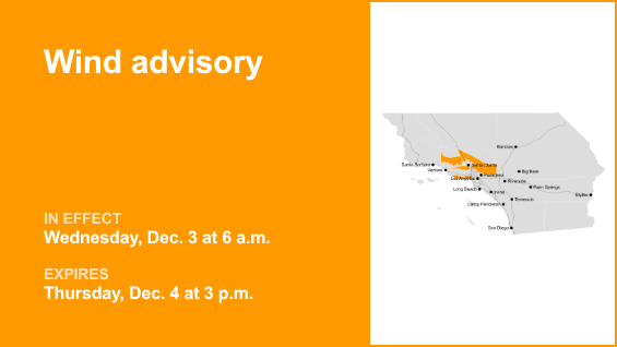 Wind advisory for 5 Freeway north of LA for Wednesday and Thursday – gusts may reach 55 mph – Orange County Register