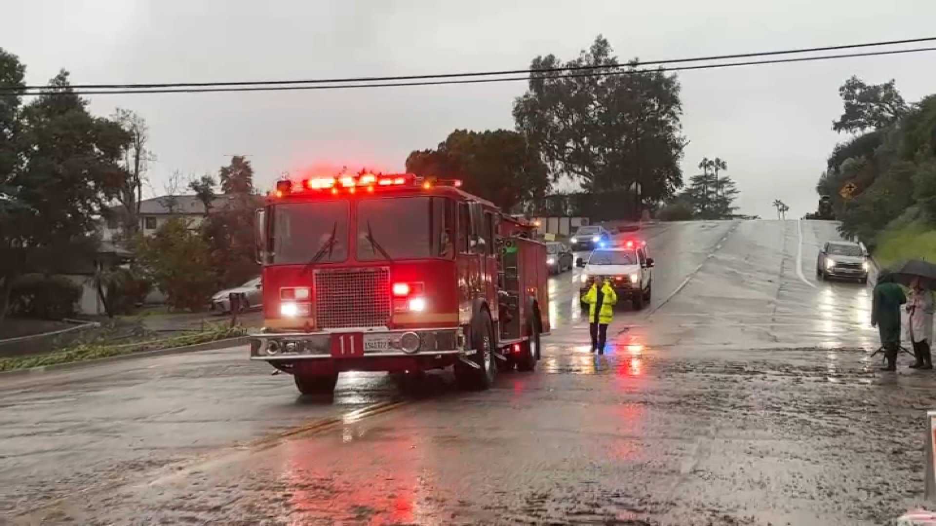 Fire crews responded to an Altadena neighborhood to clean up a mudflow.