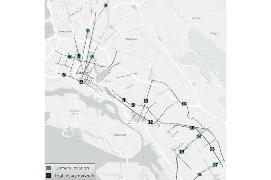Proposed locations of Oakland speed cameras (Image: OakDOT)