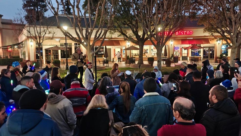 Chabad of Bakersfield hosted a menorah lighting in southwest Bakersfield on Sunday evening, hours after they announced that one of the victims that was killed in the mass shooting at Bondi Beach in Australia was the brother of the co-director of Chabad of Bakersfield. PHOTO: KBAK/KBFX