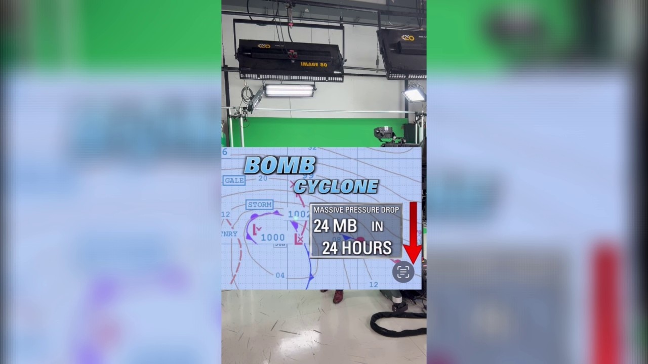 Bomb cyclone developing offshore