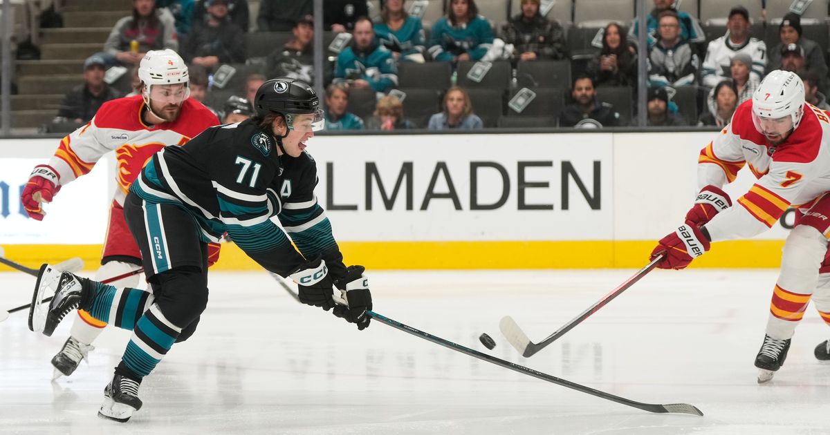 Celebrini's jaw-dropping goal helps Sharks beat Flames 6-3 :: WRAL.com