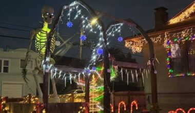 Christmas lights on a house near the writer’s residence in Oakland. Photo by Joseph Shangosola.