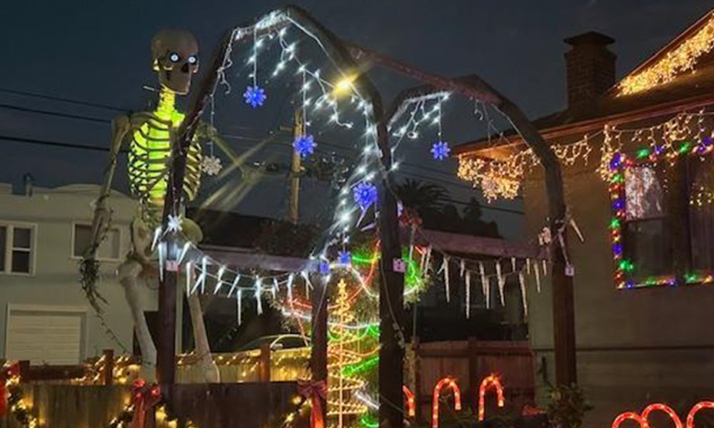 Christmas lights on a house near the writer’s residence in Oakland. Photo by Joseph Shangosola.