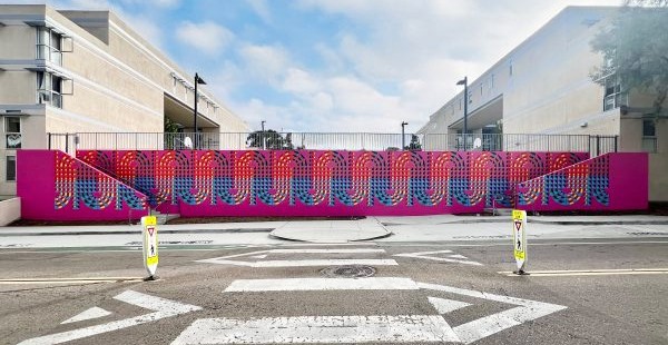 "Never Turn Your Back on the Ocean" by Jim Isermann is the first Murals of La Jolla installation on the UC San Diego campus. (Murals of La Jolla)
