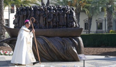 San Diego bishop dedicates sculpture honoring migrants and refugees at University of San Diego campus