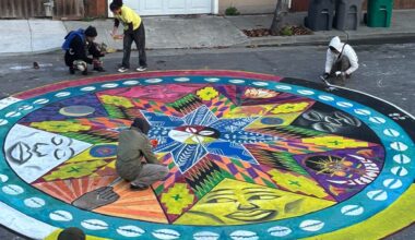 Painters put on the finishing touches of the Oakland Mandala on Nov. 28. Photo courtesy Mandisa Snodey.