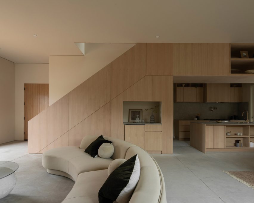 Wooden interior of concrete house