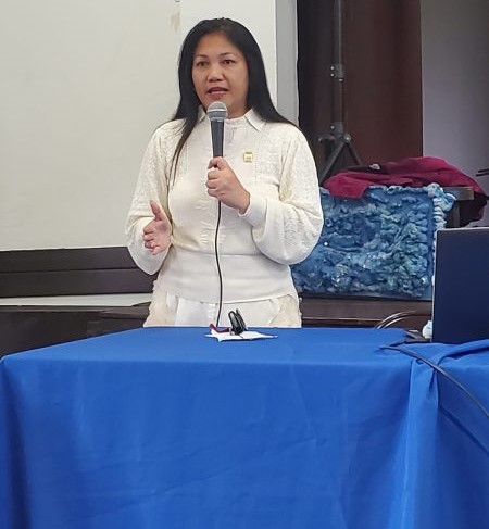 La Jolla Town Council President Mary Soriano speaks during the council's June 12 meeting. (Ashley Mackin-Solomon)