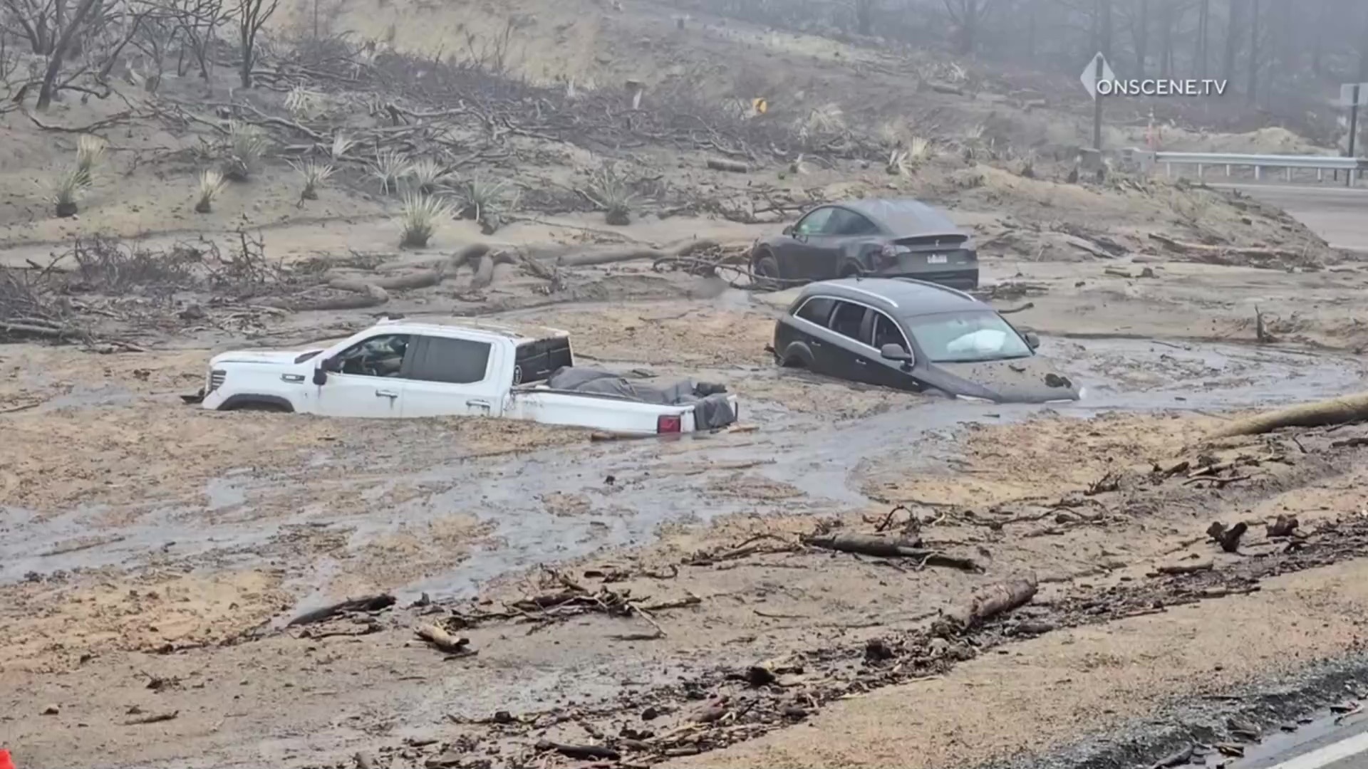 Vehicles swept away in mudslide on Highway 330