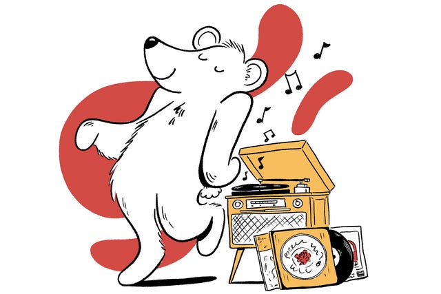 dancing bear listening to records