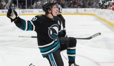 Celebrini fastest Shark to 50 points with help of spin-o-rama goal