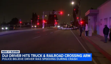 VIDEO: Alleged Drunk Driver Crashes into Trunk and Railroad Arm in Central Fresno