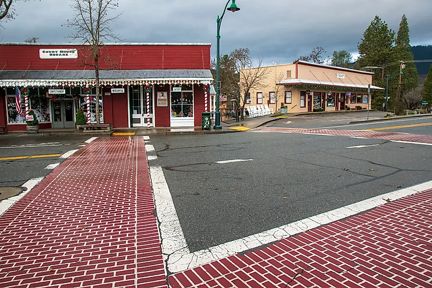 Historic downtown Main Street in Weaverville, California