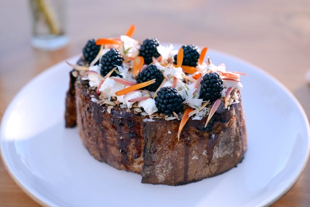 The signature French toast at Atelier Manna in Leucadia, which earned a 2025 Michelin Bib Gourmand award in June. (Graham Sheldon)