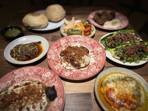 Dishes on the mezze menu at newly opened The Lounge at LuckyBolt in Sorrento Valley. For $35, diners get an all-inclusive meal service. Some additional a la carte dishes are shown here. (Pam Kragen / The San Diego Union-Tribune)
