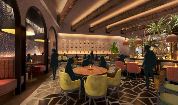 An artist's rendering of the dining room of Tierra y Mar, an elevated Mexican restaurant and bar opening in summer 2026 at Harrah's Rincon Southern California in Valley Center. HARRAH'S