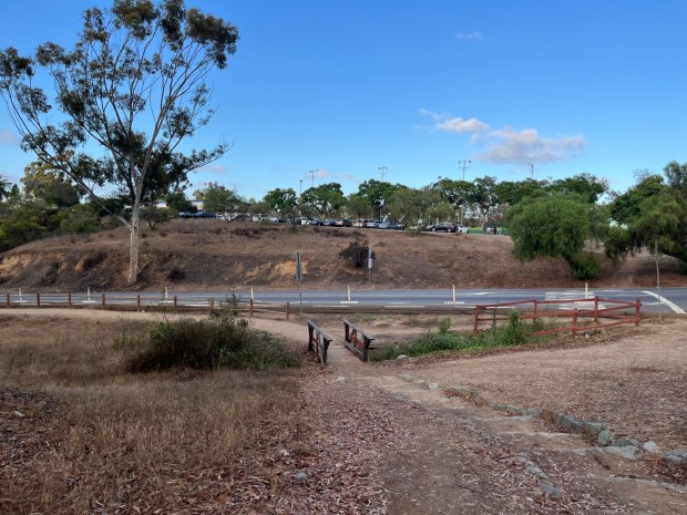 The trail leading from Golden Hill Park toward 26th Street, near the park's southeastern corner. (Maura Fox / The San Diego Union-Tribune)