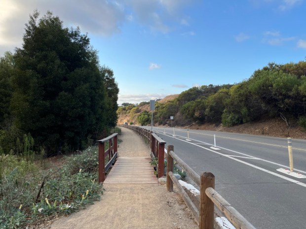 The trail travels along 26th Street, down toward the Bennington Memorial Oak Grove. (Maura Fox / The San Diego Union-Tribune)