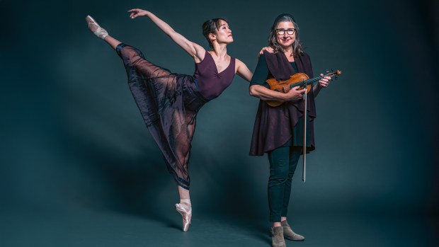 The Rosin Box Project dancer Sona Jaeger and Art of Elan violinist an artistic director Kate Hatmaker performed in "United Harmonies." (Carly Topazio)