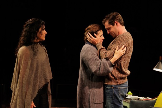 Nadine Malouf as Penelope, Michaela Watkins as Jane and Ryan Vasquez as Gabe in the Old Globe's world premiere play "The Janeiad." (Rich Soublet II)