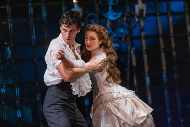 Daniel Lopez as Raoul, Vicomte de Chagny and Jordan Lee Gilbert as Christine Daaé in in the North American tour of "The Phantom of the Opera," which will play September 2-13, 2026, at the San Diego Civic Theatre. (Matthew Murphy)