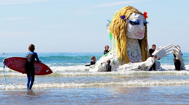 A scene from "Seafoam Sleepwalk," puppeteer Basil Twist's site-specific puppet show at La Jolla Shores during La Jolla Playhouse's 2013 Without Walls (WOW) Festival. (Basil Twist)
