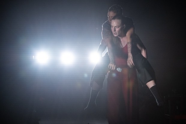 Jenn Freeman and Holland Andrews (above) in La Jolla Playhouse's 2023 world premiere production of Freeman and Sonya Tayeh's dance theater piece "Is It Thursday Yet." (Jenna Selby)