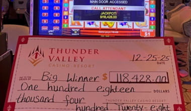 Thunder Valley Casino guest wins 6-figure jackpot on Christmas