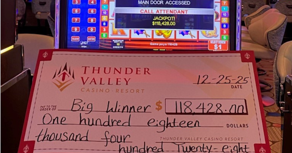 Thunder Valley Casino guest wins 6-figure jackpot on Christmas