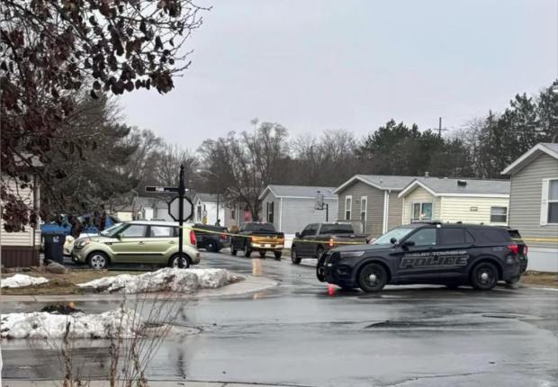 A Shelby Township police vehicle restricts traffic to the Dequindre Estate Mobile Home Park following reports of shots being fired on the morning of Dec. 26. (PHOTO COURTESY OF MACOMB COUNTY SCANNER)