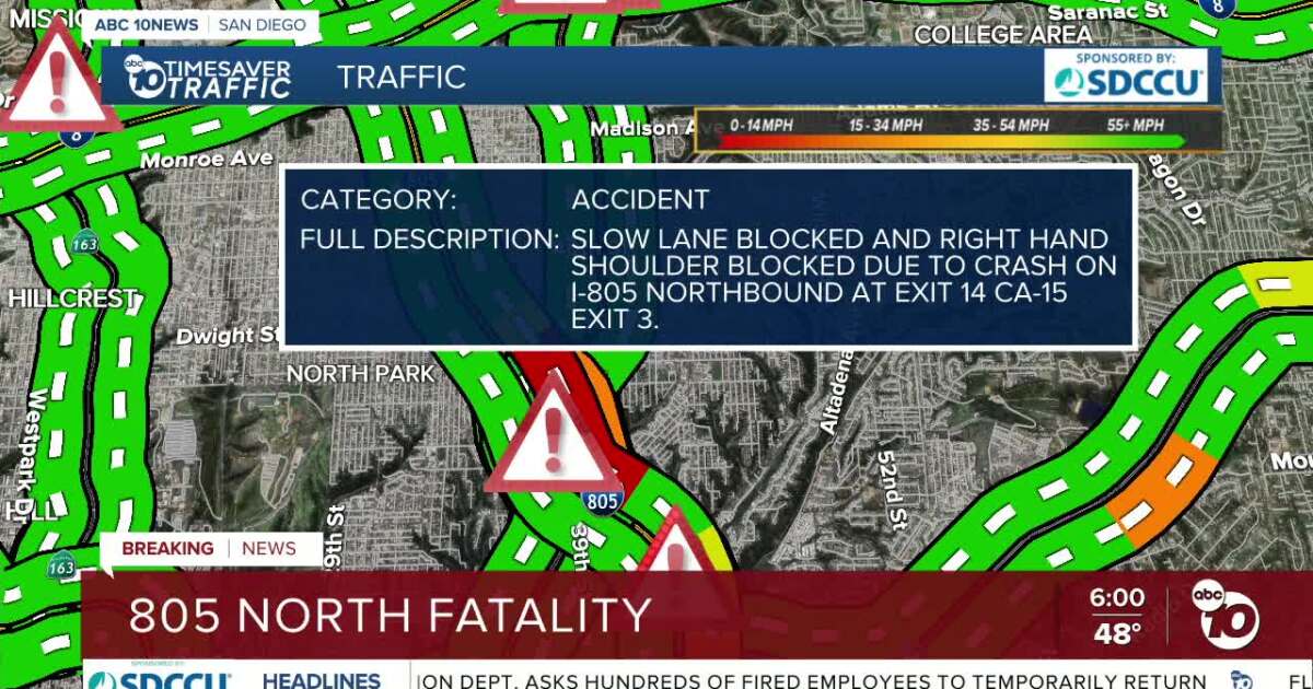 Deadly crash on 805 North near University Avenue partially reopens