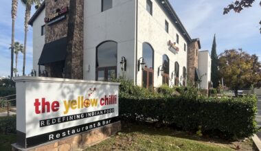 restaurant with sign