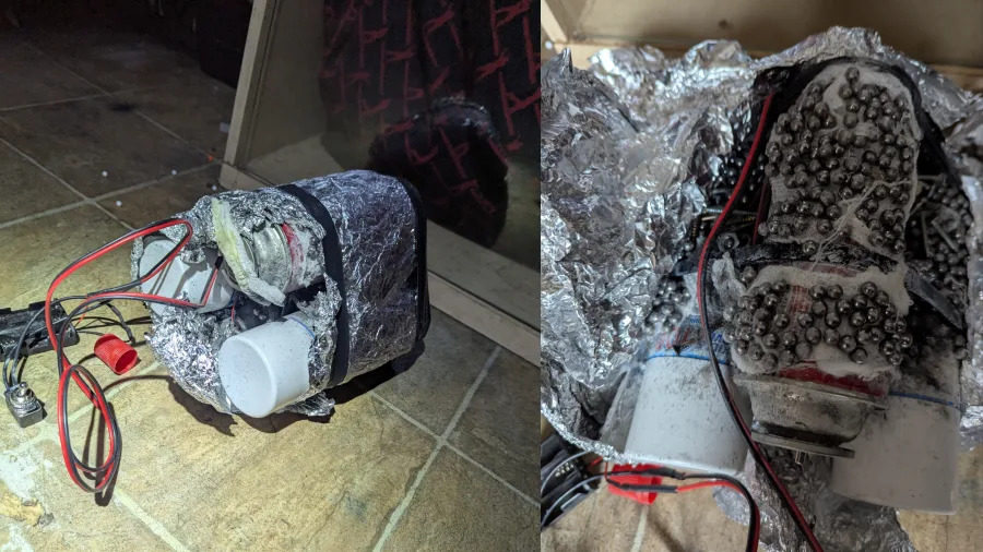 The FBI raided a Long Beach man’s home and found this alleged homemade bomb. July 2025. (FBI)