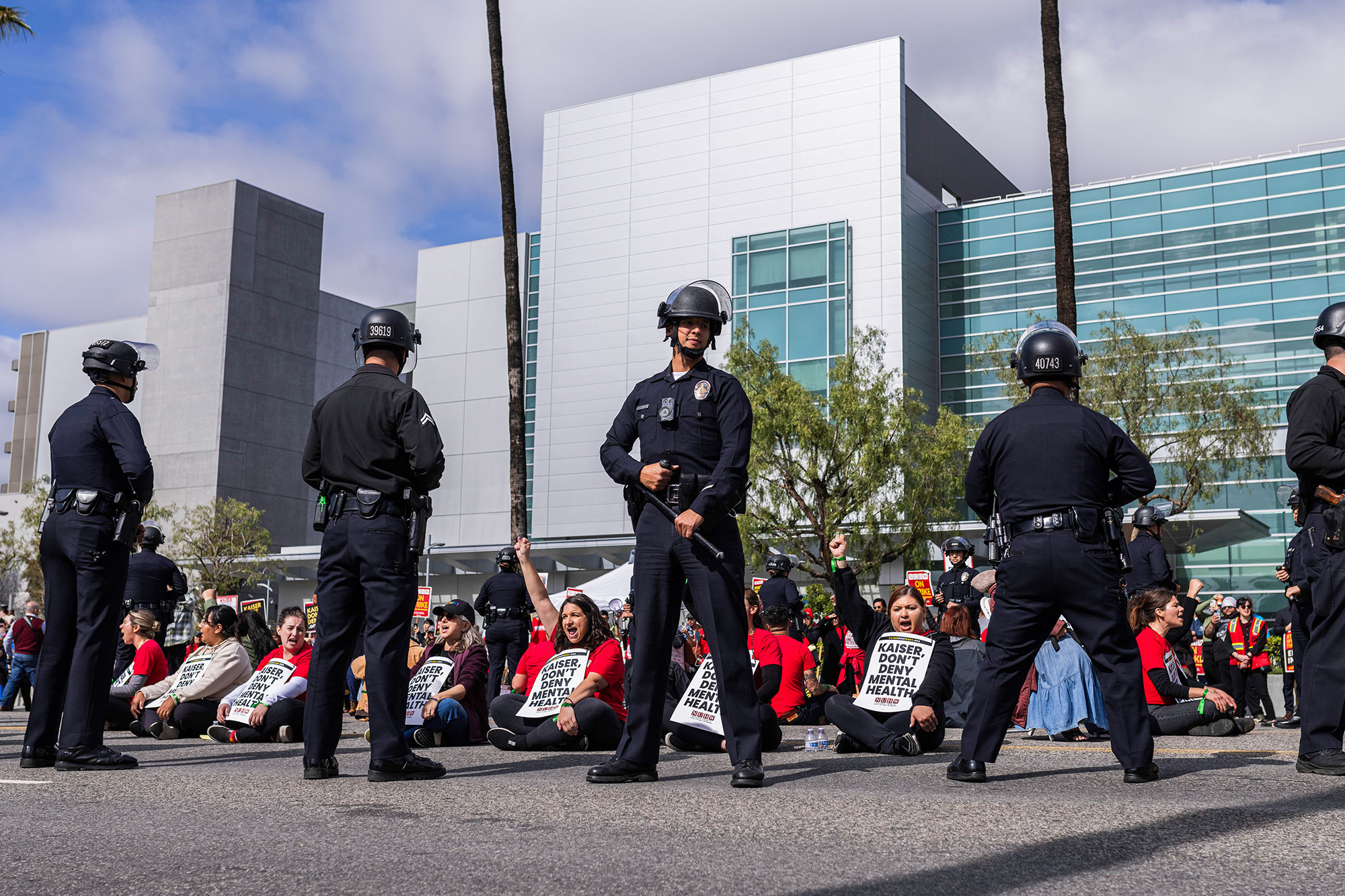 Officers with the Los Angeles Police Department respond to a...