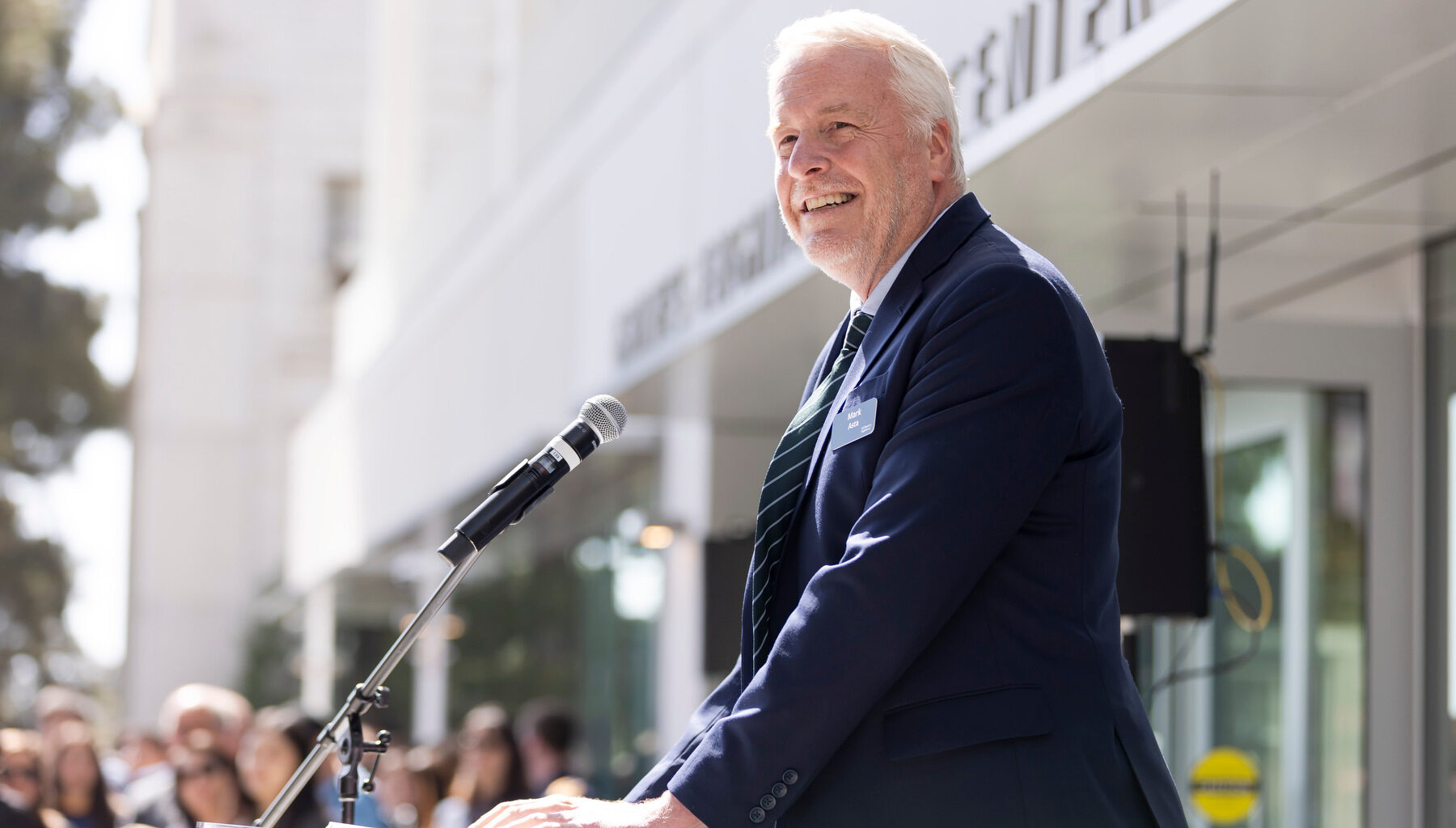 Mark Asta speaks during the Grimes Engineering Center opening celebration