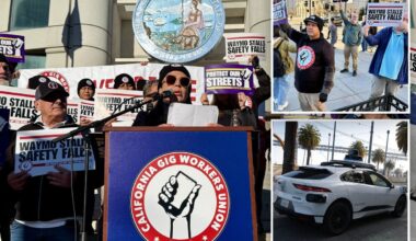 California Uber and Lyft drivers protest Waymo taxis, urging state officials to further regulations