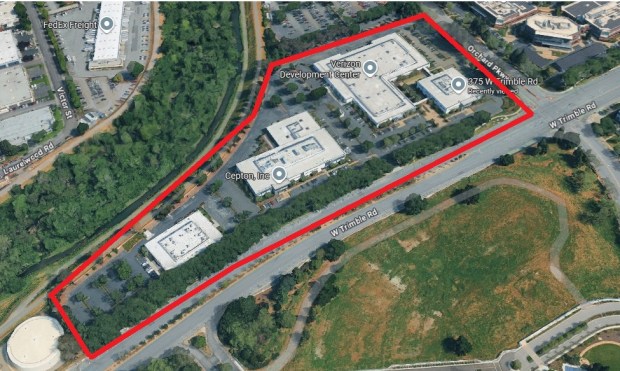 Tech campus at 375 West Trimble Road in north San Jose, shown within the outline. Boundaries are approximate.(Google Maps)