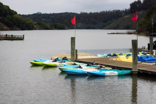 Rental boats in the marina at Lake Chabot Regional Park on Monday, Jan. 5, 2026, in Castro Valley, Calif. The reservoir is currently at 96% capacity. (Aric Crabb/Bay Area News Group)