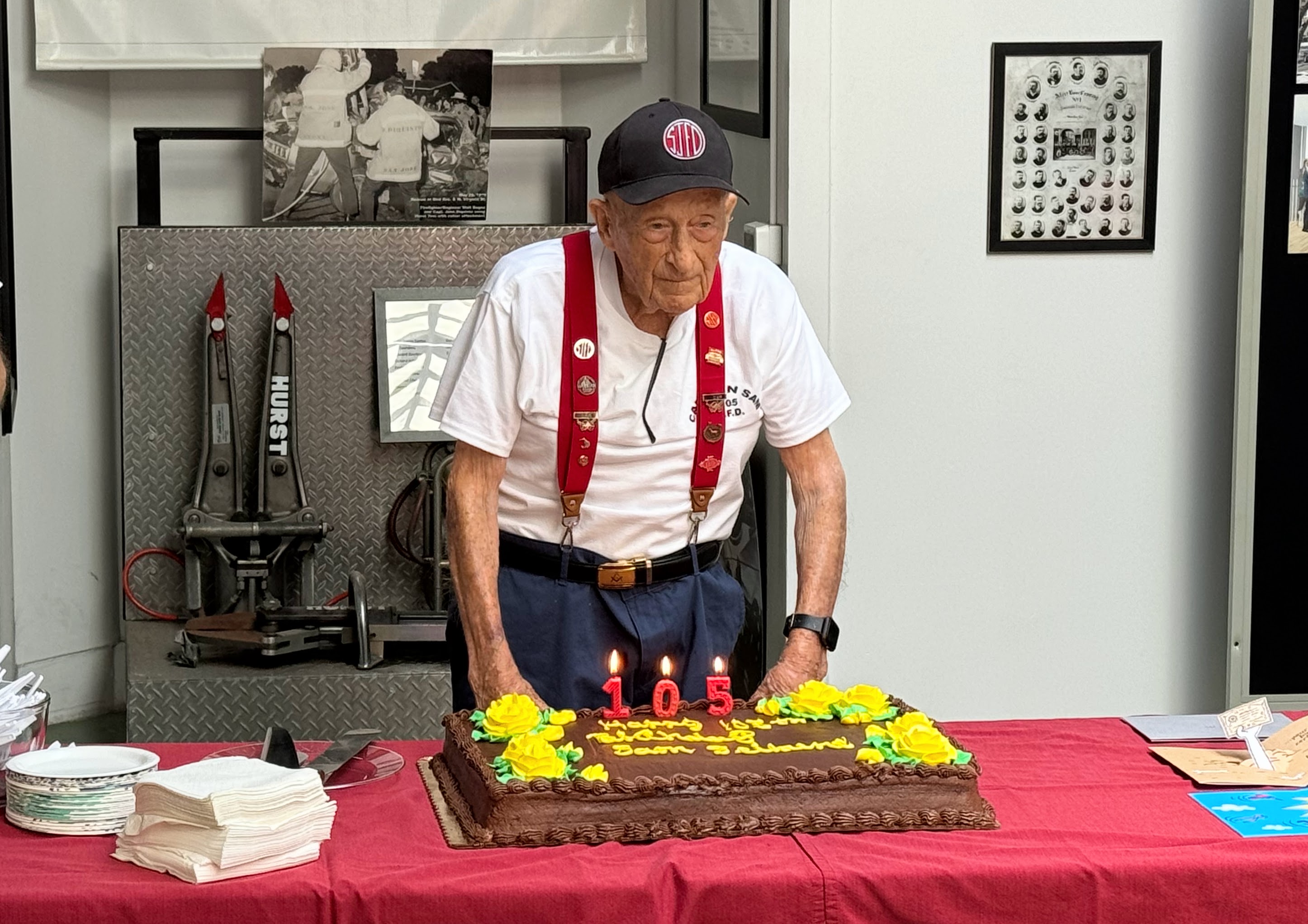 Retired San Jose fire captain Sam Seibert gets ready to...